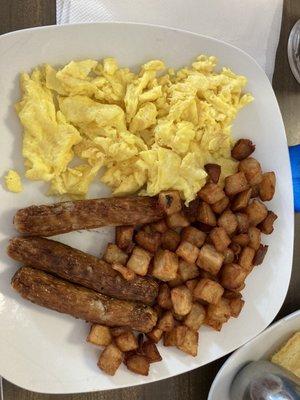 Combo 3:  2 eggs, potatoes, choice of meat, and 2 pancakes