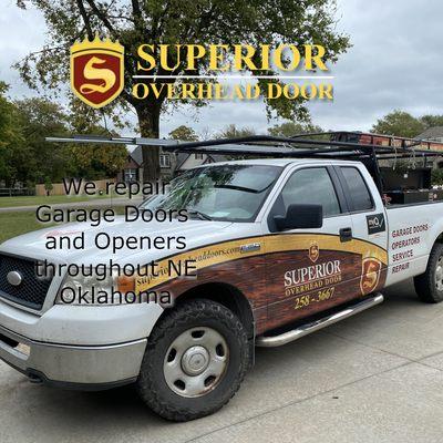 We repair garage doors and openers in the Tulsa area and throughout most of NE Oklahoma.