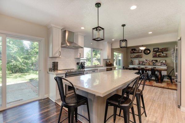 We took down all the walls in the old 1970's kitchen to make a great space for entertaining and kids!