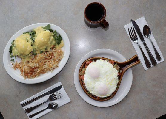 Breakfast for 2 EggsBenedict and Angel's skillet.