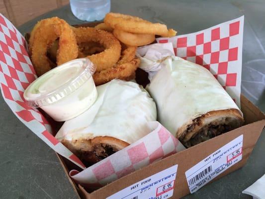 Amazing philly cheese steak and union rings.