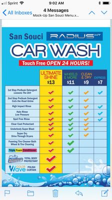 Touch free Carwash menu