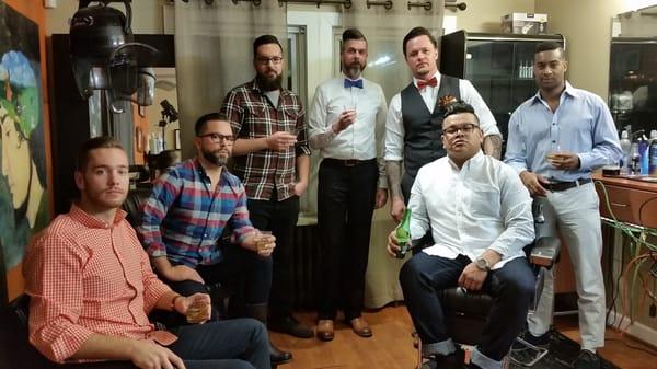 Groomsmen party at the barbershop!