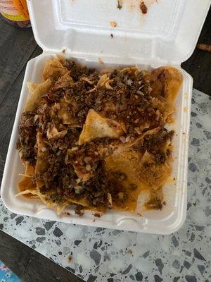 Dry carne asada nachos.