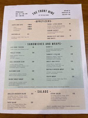 Front of menu