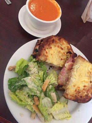 Croque monsieur with Caesar and tomato basil soup