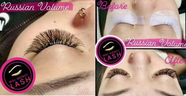 Zoom in take a closer look . Very thin and fine lashes to full blown Volume lashes, beautiful doll eyes!