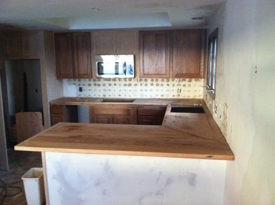 reclaimed chestnut kitchen counter top , kitchen re do , S.C.