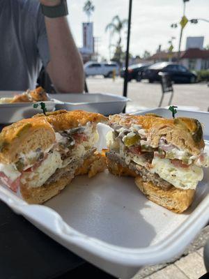 Amazing breakfast sammie on jalapeño cheddar bagel