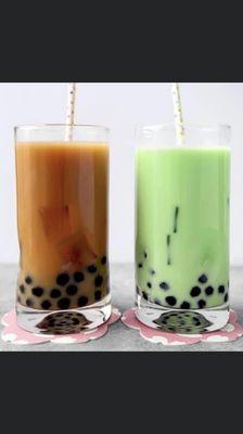 Milk and Matcha green boba tea