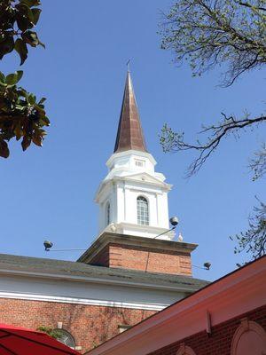 First Christian Church Disciples of Christ's steeple.