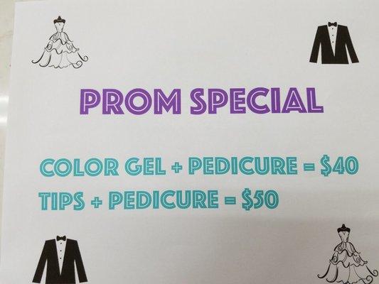 They have the best deal for prom. My sister got her nails and toes done last weekend and loved the service.