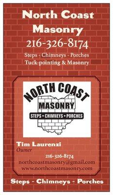 North Coast Masonry & Tuck-pointing, Brick Layer, Porch, Steps, Chimney