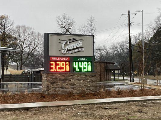 fuel station price sign for gasoline and diesel fuel