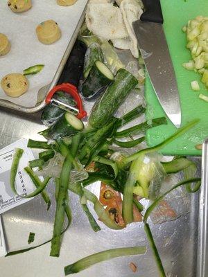 Mg cut off the bad parts to forced us to use in the salad instead of throwing them away per servsafe regulations.