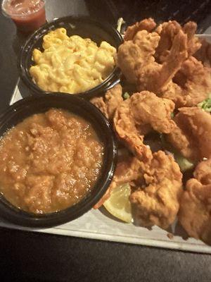 Shrimp Dinner, Mac N Cheese, and yams