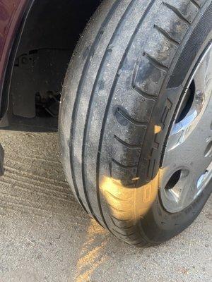 Old striped tire, coated so you won't see the inside part of the tire.