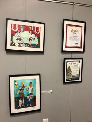 Art work and award in waiting area