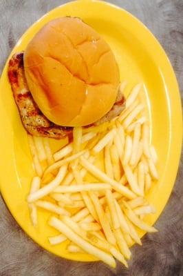 Pork chop sandwich and fries