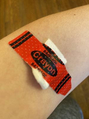 They have crayon bandaids for the kids... or silly adults.