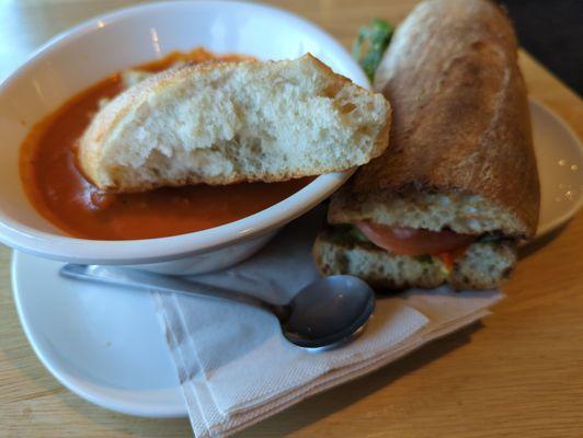 Green Sandwich and tomato soup