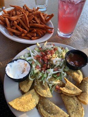 Sweet potato fries and mini tacos