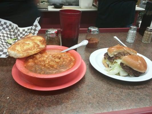 Menudo and a cheeseburger...heaven.