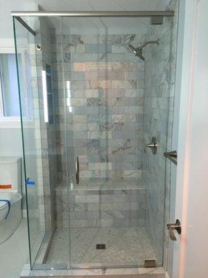 Blue marble tile shower perfectly done!