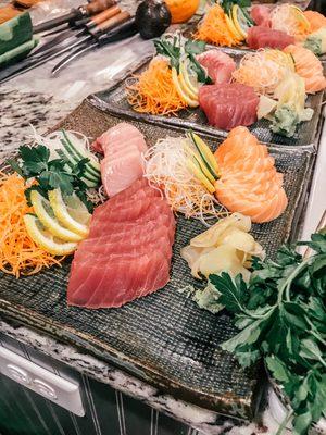 Tuna, fresh salmon and yellowtail sashimi