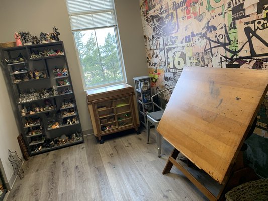 We call this the art studio. Older children and teens can get age appropriate therapy in a space that feels just right.