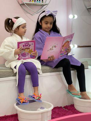 Princesses Sarah and Arianna enjoying the mini-pedicures!