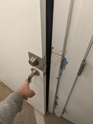 A broken into storage unit.