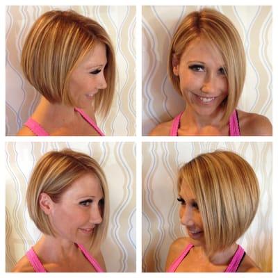 Classic herringbone highlights and lowlights to go with her classic bob.