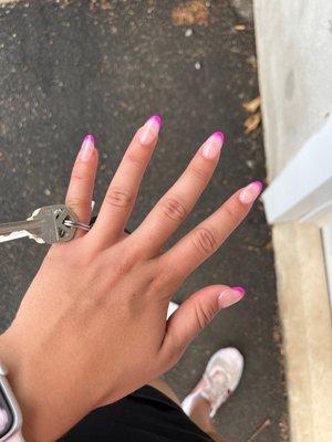 Acrylic full set with gel polish French tips in bright pink