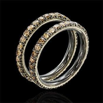 Champagne diamond bands set in oxidized 18k yellow gold to capture the rich color of the stones.