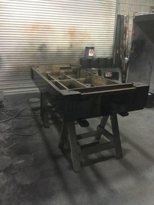 pool table in spray booth