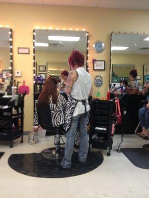 Rebekah getting her hair treated right by B.E.