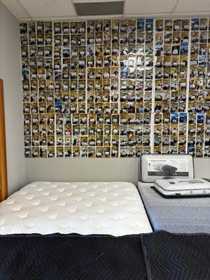 Wall of photos of people just like me who got amazing deal on a brand new mattress!!!