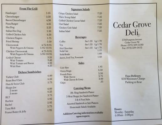 Their menu as of 08/12/2015. Page 1 of 2.