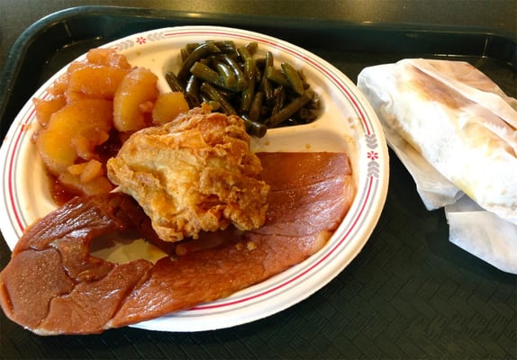 Country dinner- AB Vannoy ham and fried chicken with two sides.