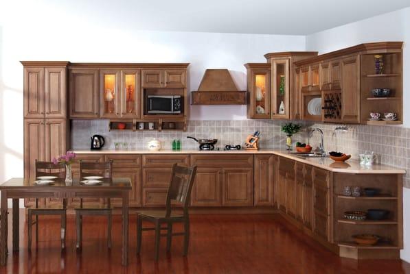 Pecan Cabinets with Caesarstone Countertops.