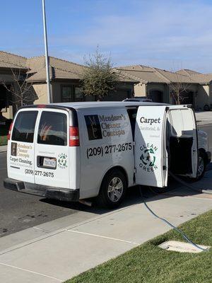 Miguel parked his van in front of the house.