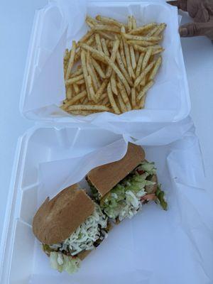 Veggie Philly Steak Sandwich and seasoned fries