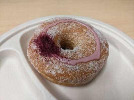 1/25/24 Pink Lady Raised Donut - Granulated Sugar, Hibiscus Icing, Hibiscus Crystals