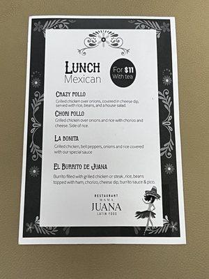 Lunch menu