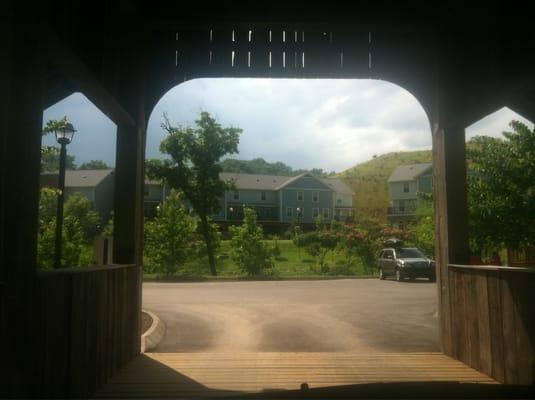 Driving over the covered bridge