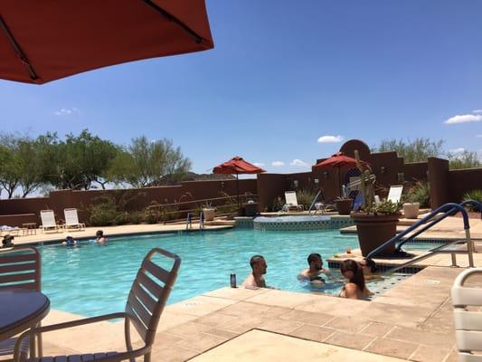 The adult pool area includes table seating for Franciscan Cafe