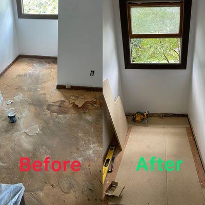 Subfloor replacement. Preparing for laminate installation