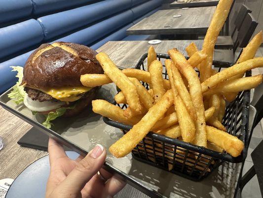 Cheeseburger and side fries