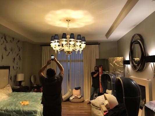 Install and assemble murano glass chandelier